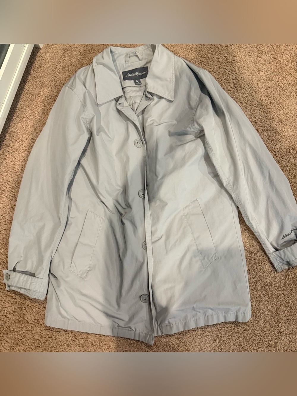 Eddie Bauer Light Gray Single-Breasted Trench Coat